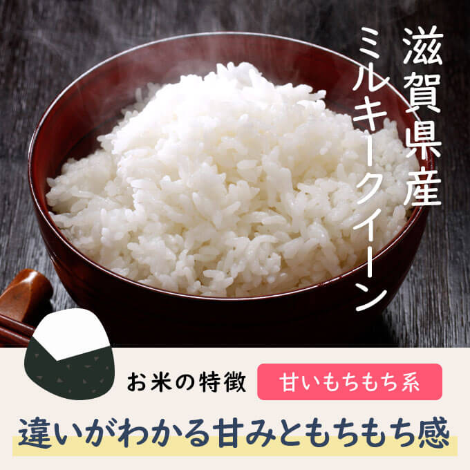 ミルキークイーン 新米 滋賀県産｜美味しいと人気の品種ミルキークイーンは、水加減を少なめにすればもっちり炊き上がる魔法のお米